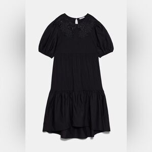 ZARA Black Embroidered Collar Dress - S